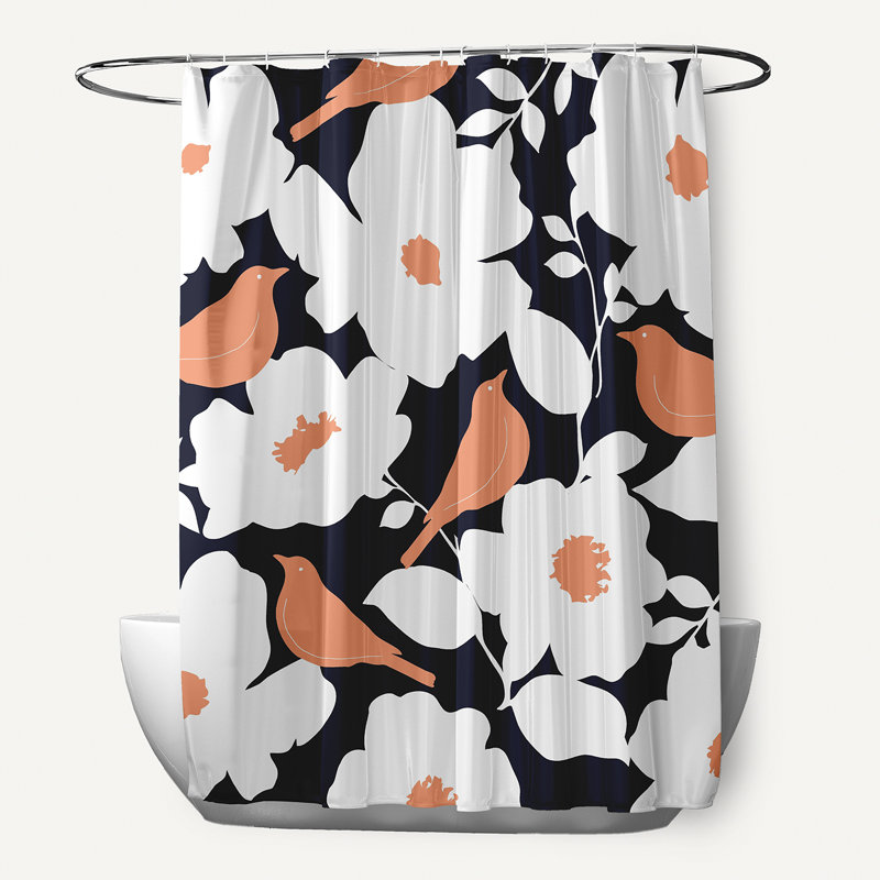 Rideau de douche simple à motif floral Christine, Noir