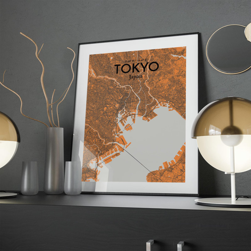 Tokyo City Map In Orange - No Frame Print, 24cm H x 18cm W x 0.05cm D