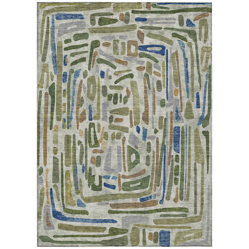 Machine Washable Indoor/Outdoor Chantille ACN2432 Casual Rug, Green, 5' x 7'6"