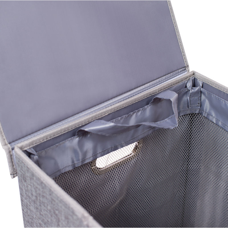 Gray Medium Polyester Linen Upright Laundry Hamper with Lid