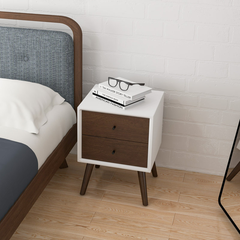 Table de chevet 2 tiroirs Burnside en blanc / brun