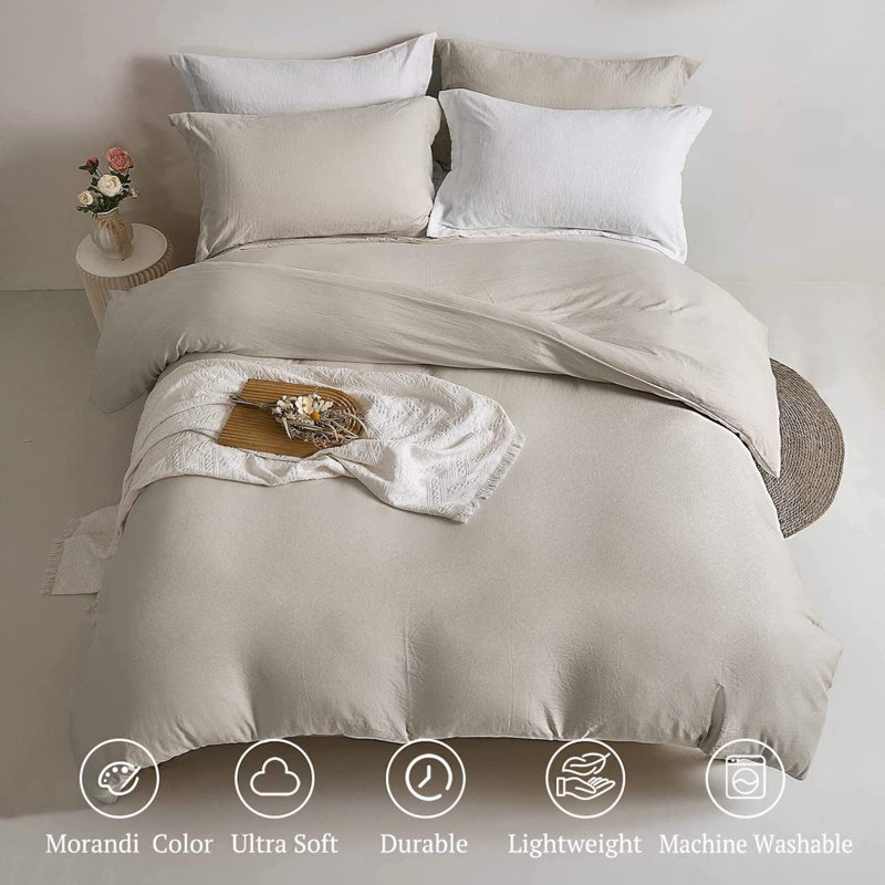 Sateen Duvet Cover, Queen Duvet Cover + 2 Standard Shams, Oatmeal Gray