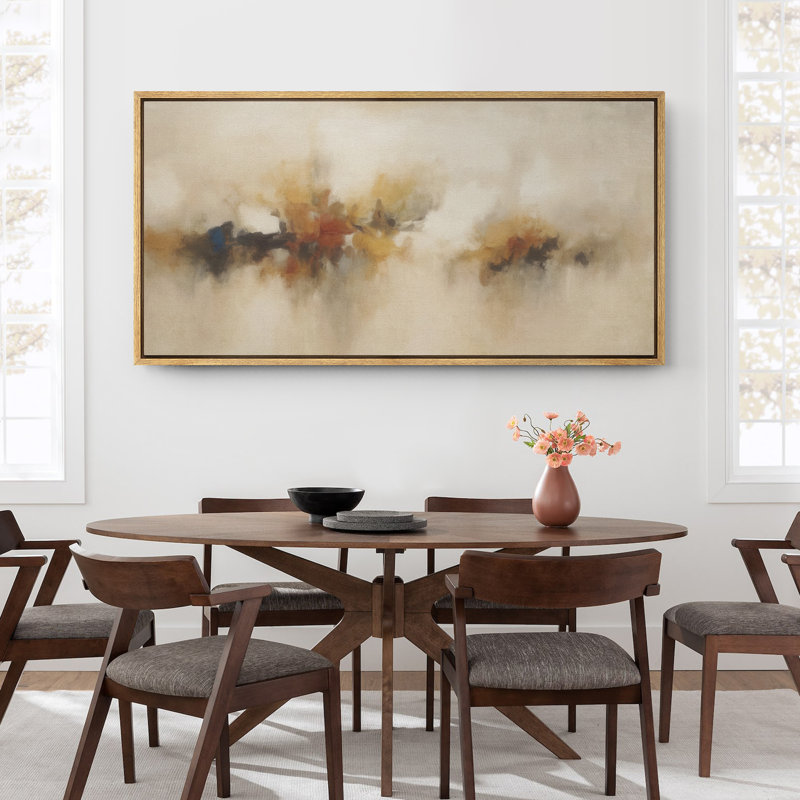 Large Framed Canvas Print Wall Art - Abstract Print for Modern Home Decor, 30" H x 60" W, Natural