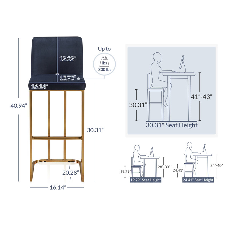 Tabouret 30,31 po Marcelena, Noir