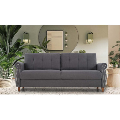 Transitional Button Tufted Loveseat Sofa with Rolled Arms and Nailhead Trim, Solid Pine Frame for Durable Comfort in Living Rooms