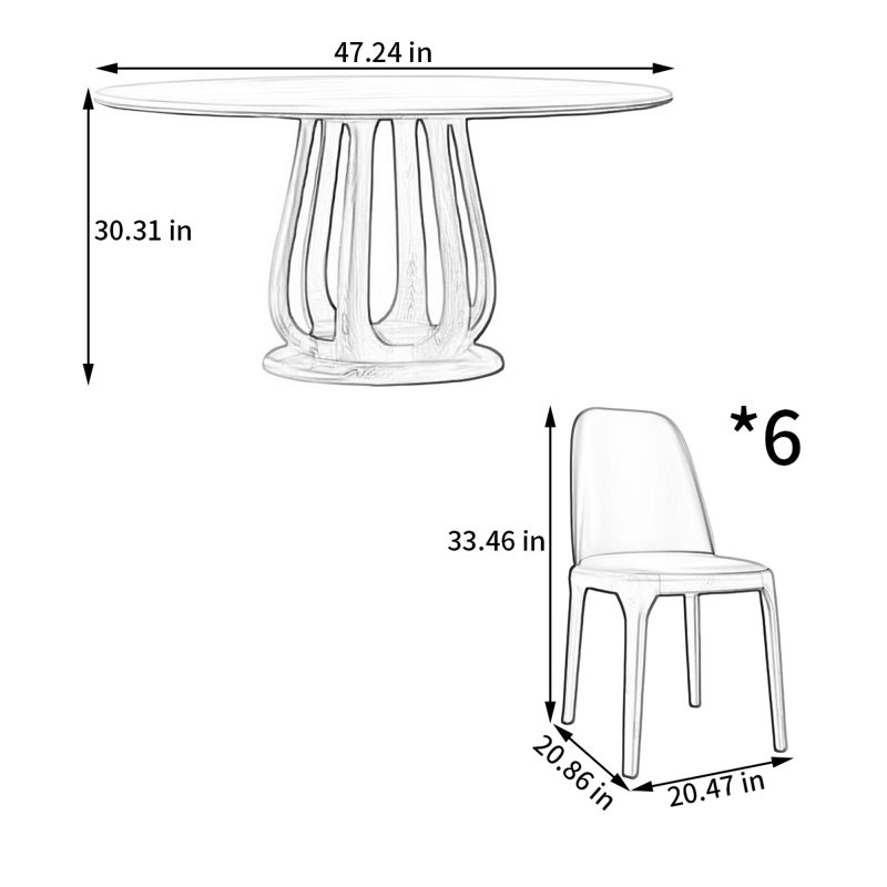 Nordic round rock plate dining table and chair set, 30.31"H x 47.24"L x 47.24"W, Light Grey
