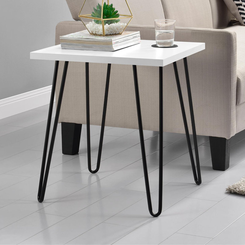 Ewalt Side Table with metal legs, White