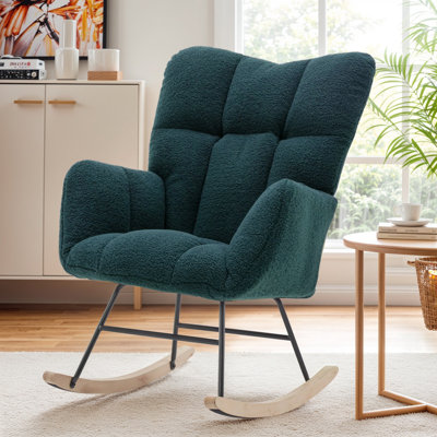 Rocking Chair Nursery, Teddy Upholstered Glider Rocker With High Backrest, Reading Chair Modern Rocking Accent Chairs Glider Recliner For Living Room, by George Oliver