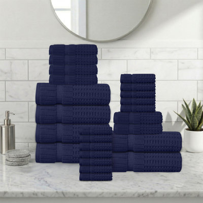 Ensemble de serviettes 24 pièces Willow - 100% coton peigné, qualité supérieure 630 g / m², bleu marine, ultra doux et très absorbant (6 serviettes de bain, 6 serviettes à main, 12 serviettes de toilette)