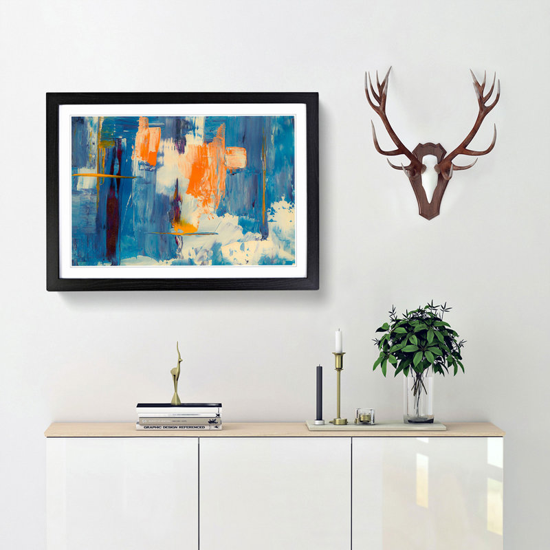 Abstract Art Painting Vol.300 by S.Johnson - Framed Print, 27cm H x 36cm W x 2cm D, Black Framed