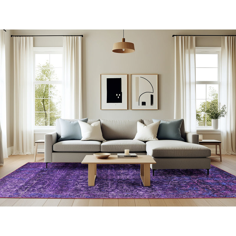 Tapis mauve Mid-Century 2567, Rectangle 6 pi x 9 pi