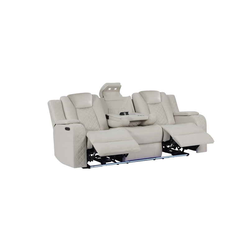 Ensemble d'inclinaison électrique en cuir respirant avec DEL, lampe de lecture, recharge sans fil (canapé), Canapé, Sable