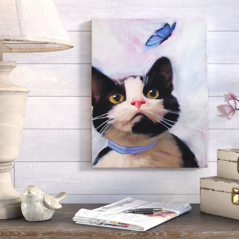 «Cat and Butterfly», reproduction d'art sur toile, H 18 po x l 14 po x P 2 po