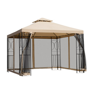 Abri de jardin extérieur, abri de jardin élégant avec double toit, tablettes d'angle et filet grillagé pour le jardin, la pelouse, la cour et la terrasse