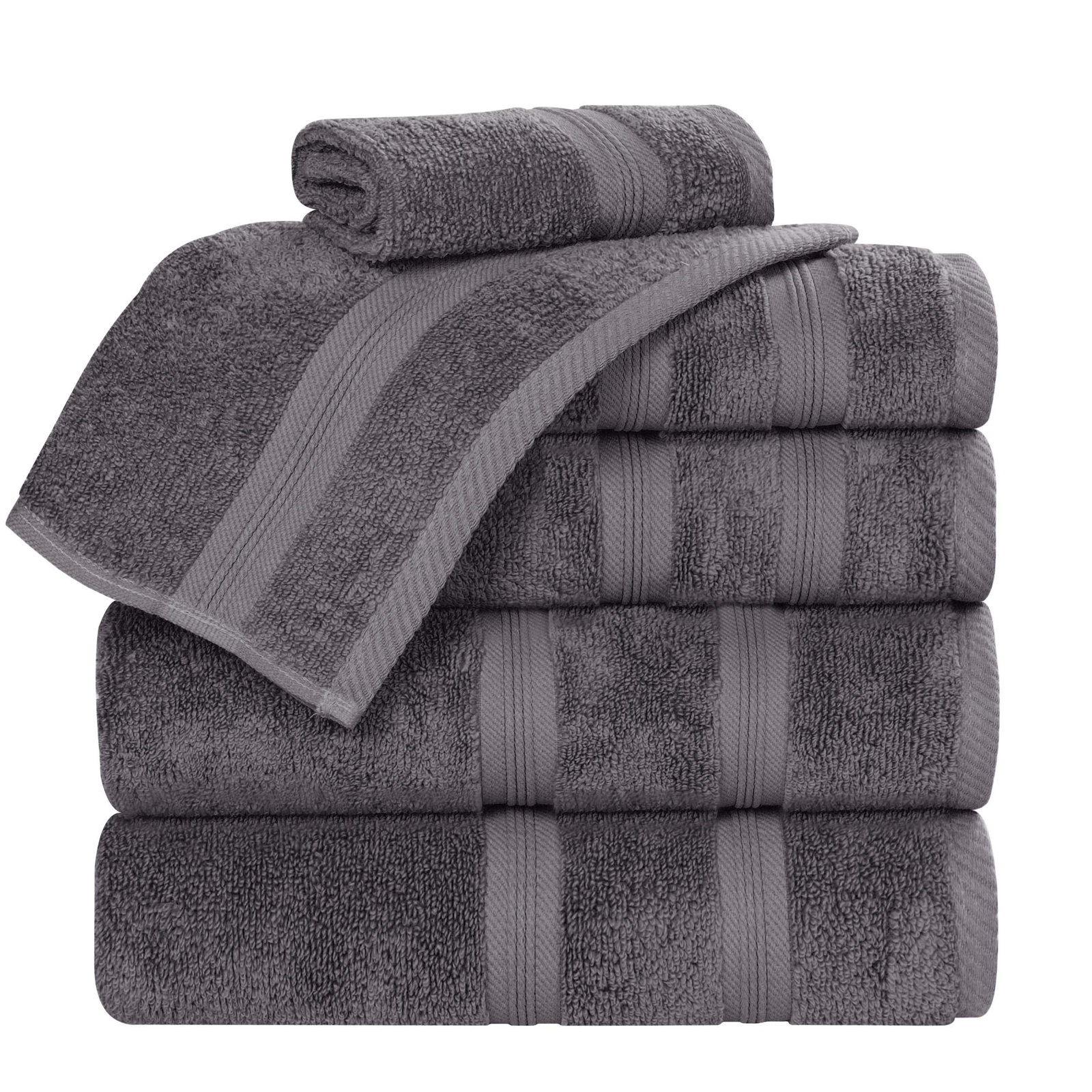 6-Piece Quick-Dry Cotton Towel Set, Gray