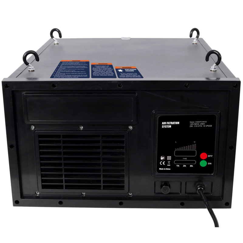 Système de filtration d'air à télécommande pour atelier et garage - Purificateur d'air suspendu avec télécommande sans fil réglable à 10 vitesses de 5 100 pieds cubes par minute, certifié ETL, noir