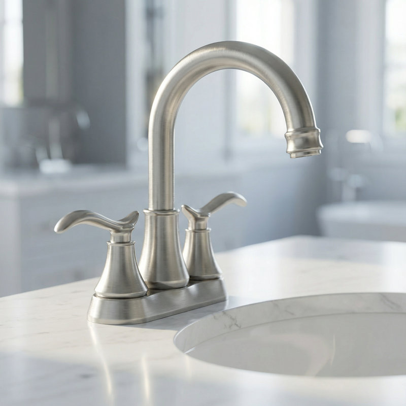 High Arc Dual-Handle Centerset Bathroom Faucet with Drain Assembly(Set of 2), Brushed Nickel