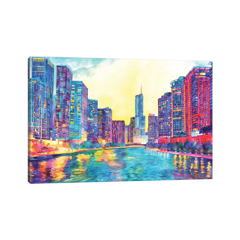 Chicago River by Maja Wronska - Wrapped Canvas Painting, 66.04 cm H x 45.72 cm W x 1.91 cm D