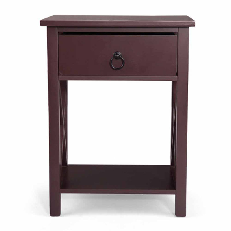 Ensemble de 2 table de chevet en bois, table d'appoint en forme de X, table de bout avec tiroir, mobilier de chambre à coucher, brun