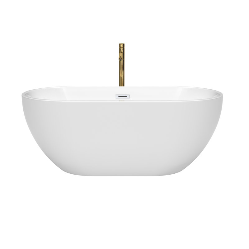 Brooklyn 60'' x 30'' Freestanding Soaking Acrylic Bathtub with Faucet, White/Shiny White/Brushed Gold