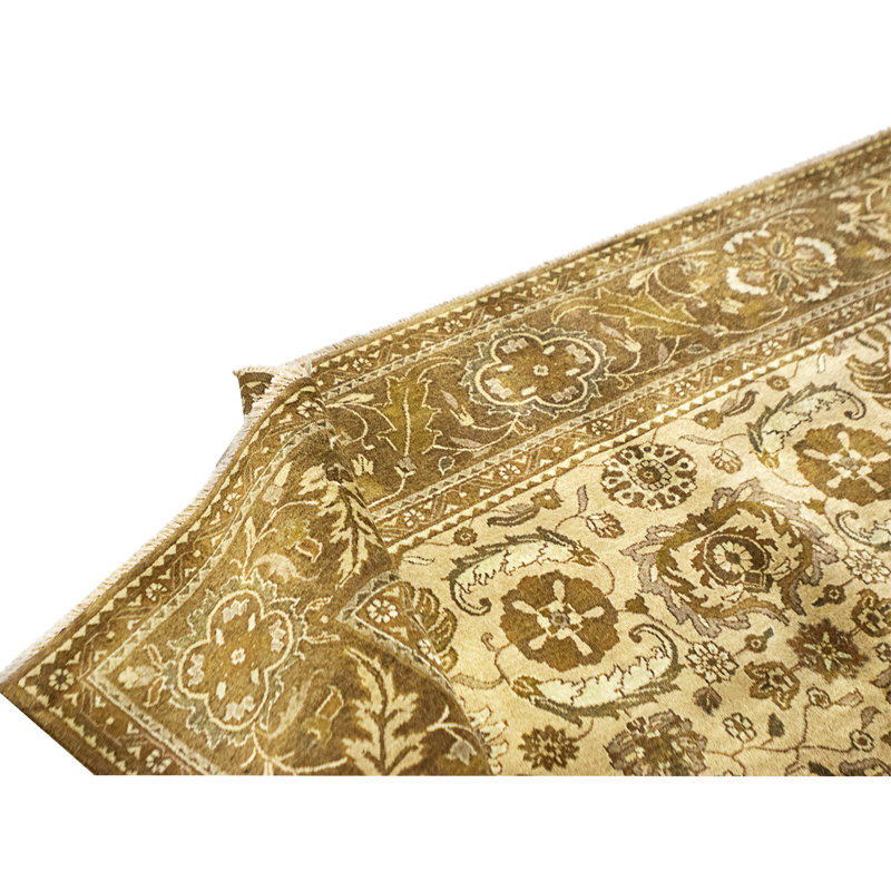 Tapis doré et brun de haute qualité noué à la main