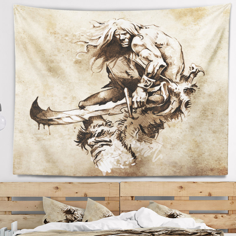 Tapisserie Corwin Warrior Fighting, H 32 po x l 39 po