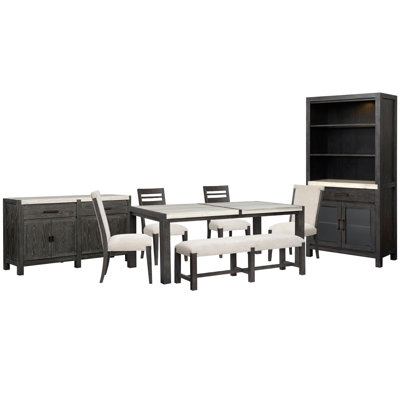 Table de salle à manger rectangulaire avec 2 chaises d'appoint et 2 chaises d'appoint rembourrées