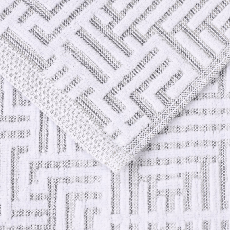 Indrit Cotton Modern Geometric Jacquard Soft Highly-Absorbent Bath Sheet, Platinum