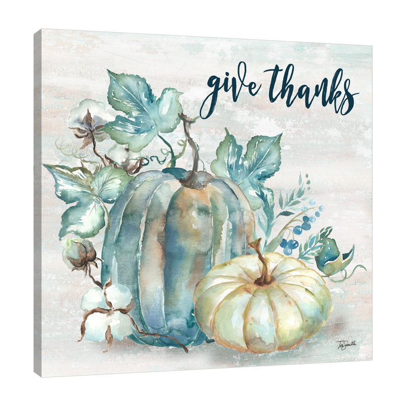 «Blue Harvest Watercolor Pumpkin, donner grâce» par Tre Sorelle Studios - reproduction d'art sur toile, H 24 po x l 24 po