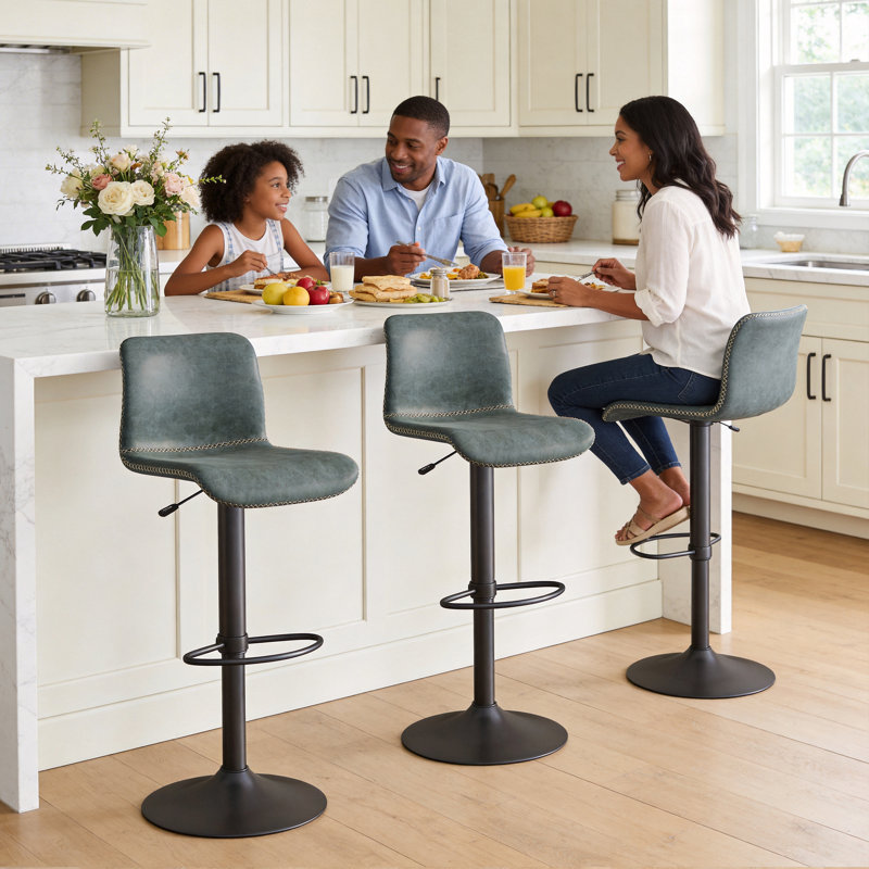 Lolar Swivel Bar Stools Set, Counter Height Bar Stools with Back, Adjustable Bar Stools 24" to 32", Faux Leather Bar Stools for Kitchen Island