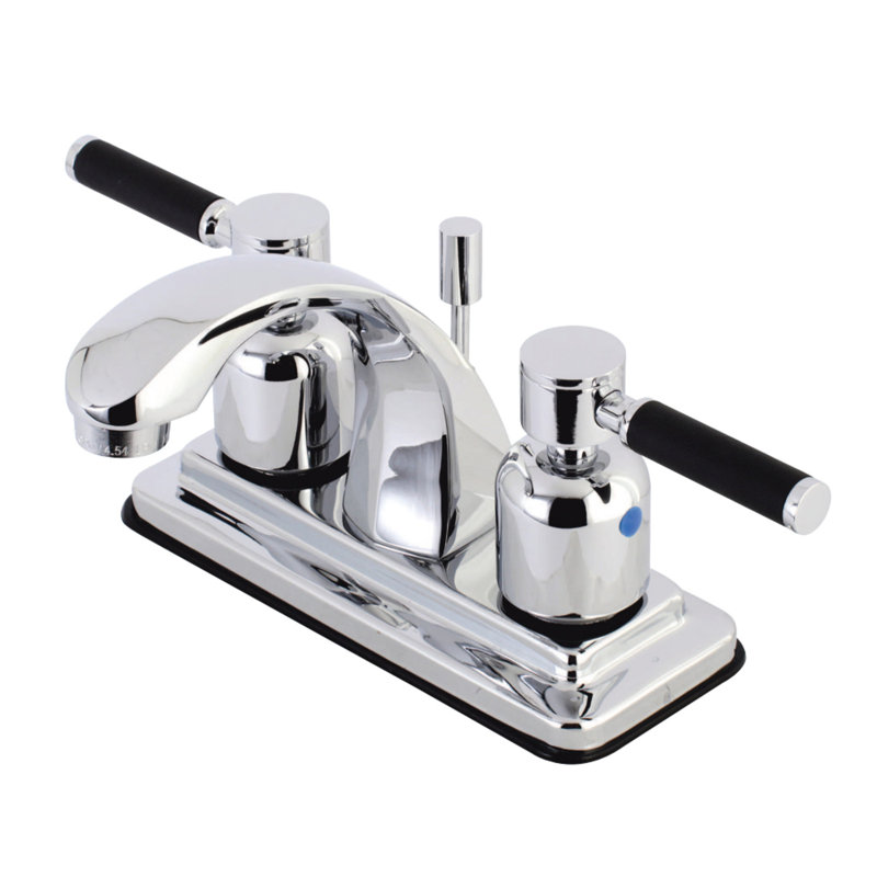 Kingston Brass Kaiser Two-Handle 3-Hole Deck Mount 4" Centerset Bathroom Faucet with Plastic Pop-Up, Polished Chrome