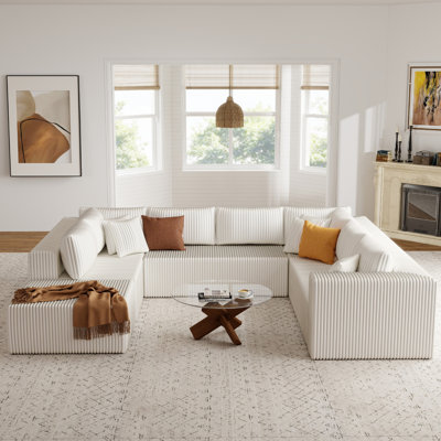 135" Oversized U-Shaped Cloud Sofa Set, No-Assembly Plush Corduroy Modular Sectional With Ottoman, Reversible Chaise & Deep Seats For Large Living Room