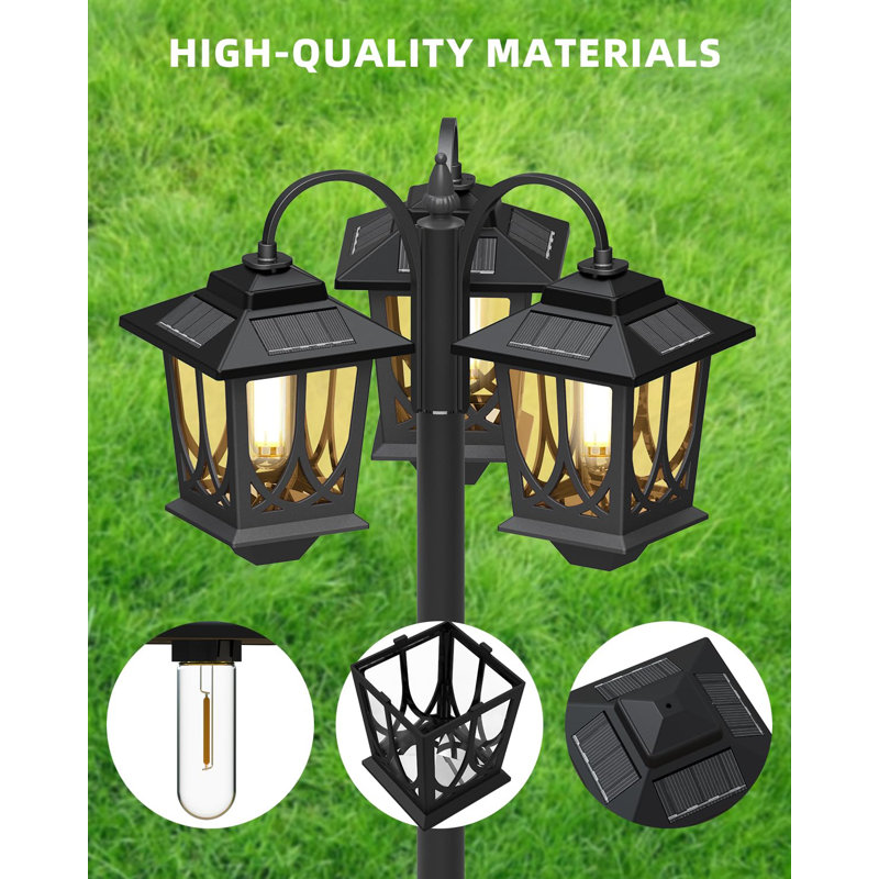 Solar Lamp Post Light, Outdoor Dusk-To-Dawn Light With 4 Solar Panels