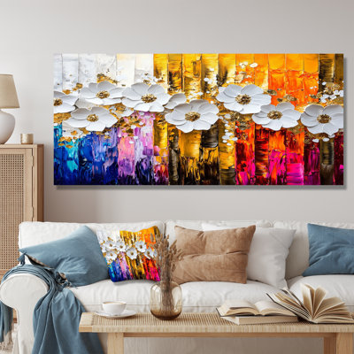 Abstract Botanical Rainbow Of Flowers I - Botanicals Metal Wall Decor, Modern Metal Print