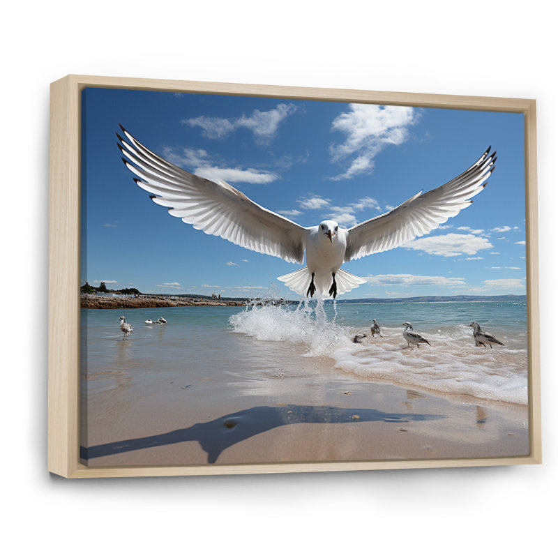 Mouettes bleues en vol à la plage - animaux, art mural dans le salon, H 12 po x l 20 po x P 1 po, Cadre naturel flottant