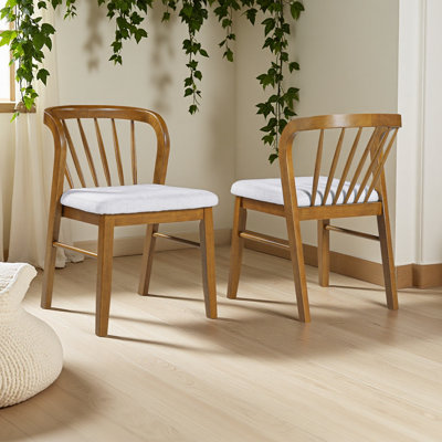 Mid-Century Modern Rubber Wood Dining Chair With Upholstered Seat (Set of 2)