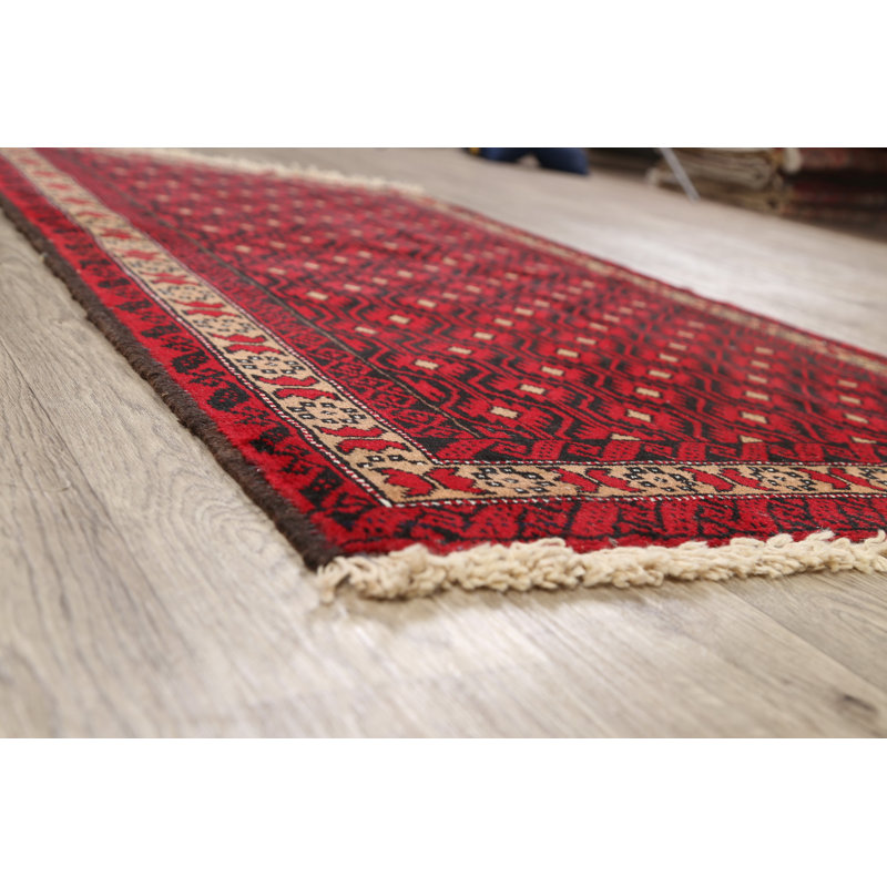 Tapis rouge en laine noué à la main de conception unique 3 pi 1 po x 5 pi 7 po Ayub