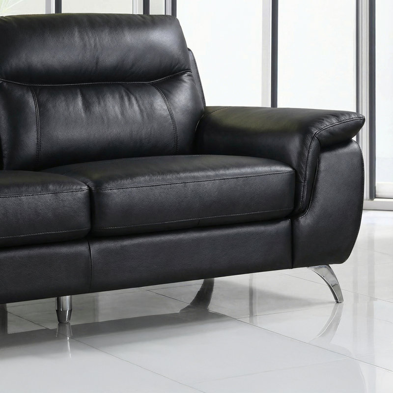 Chicago Genuine Leather Sofa, Black 79", Black Genuine Leather