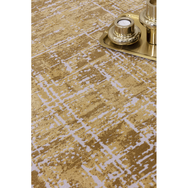 Abrienne Soft Shiny Modern Gold/Grey Rug, Rectangle 120 x 170cm