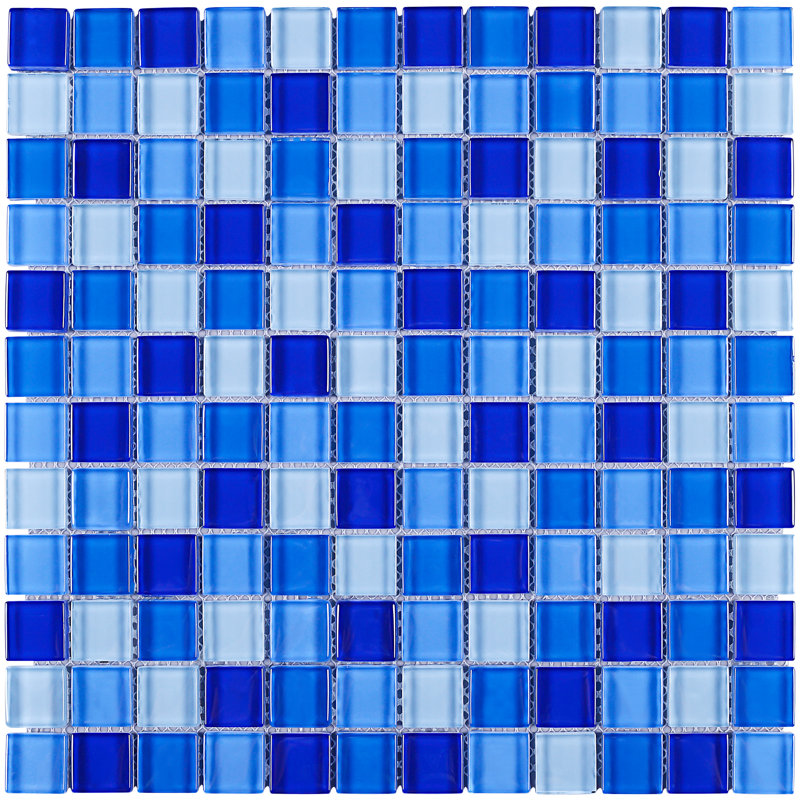 Carrelage mosaïque en verre brillant 11,82 po x 11,82 po Glare, Bleu