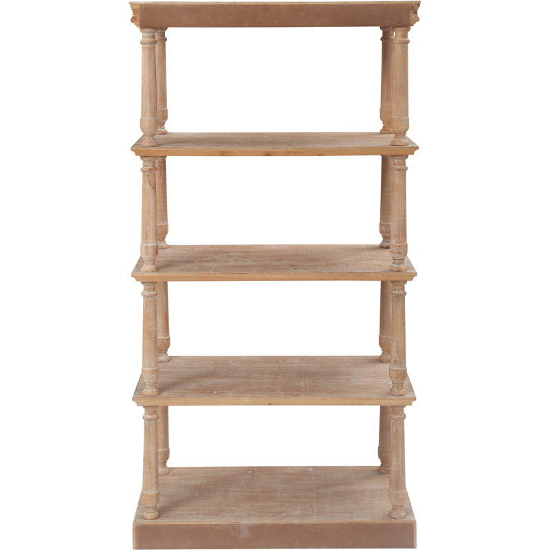 Maxwell Natural Wood 60" 4-Tier Bookshelf with Distressed Finish