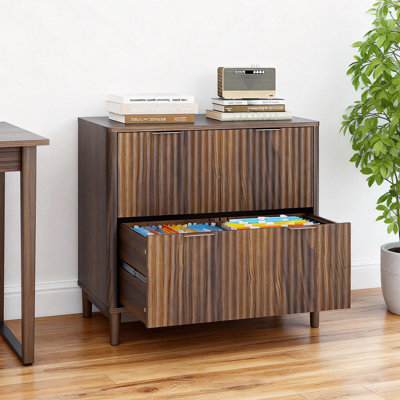 2 Drawer Fluted Wooden File Cabinet Wide Drawer Design by Winado