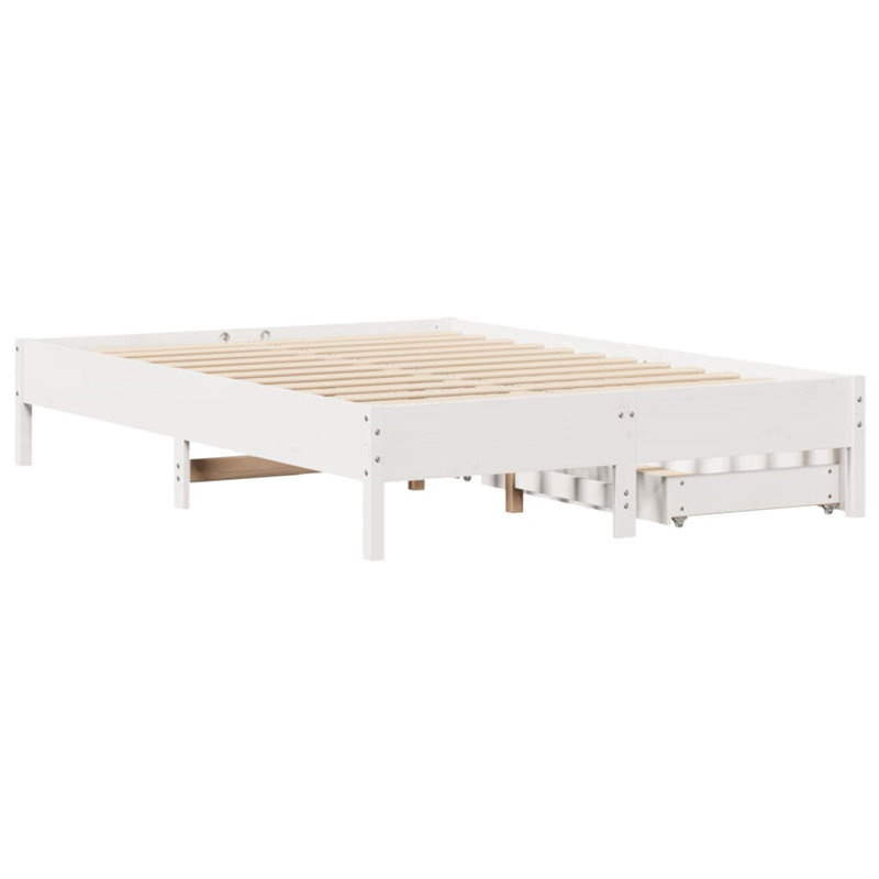Solid Wood Drawers Bed Frame, 36.5cm H x 195.5cm W x 140.5cm D, White