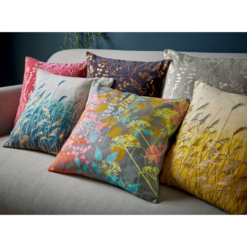 Water Reeds Linen Cushion with Filling, Mustard