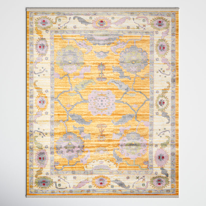 Tapis oriental jaune / beige / gris Haefner, Rectangle 2 pi 2 po x 3 pi