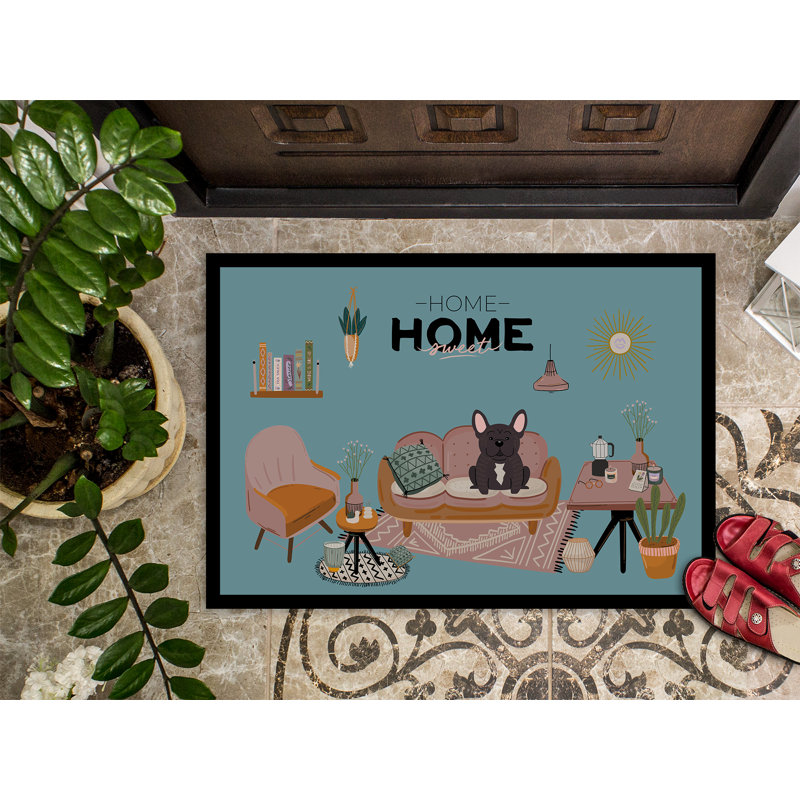 Tapis d'entrée antidérapant Guerline L 27 po x l 18 po, Bouledogue français bringé