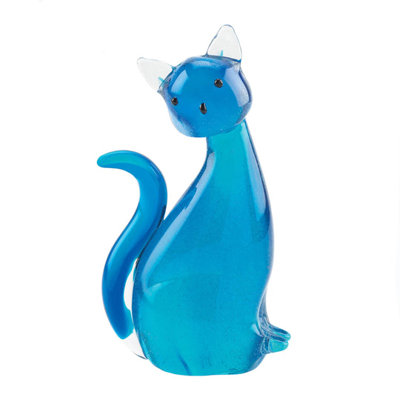 Figurine en verre Blue Kitty Cat | Sculpture soufflée à la main