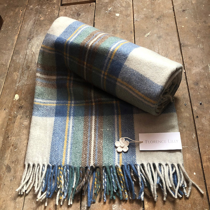 Throw Blanket, Green/Beige/Blue