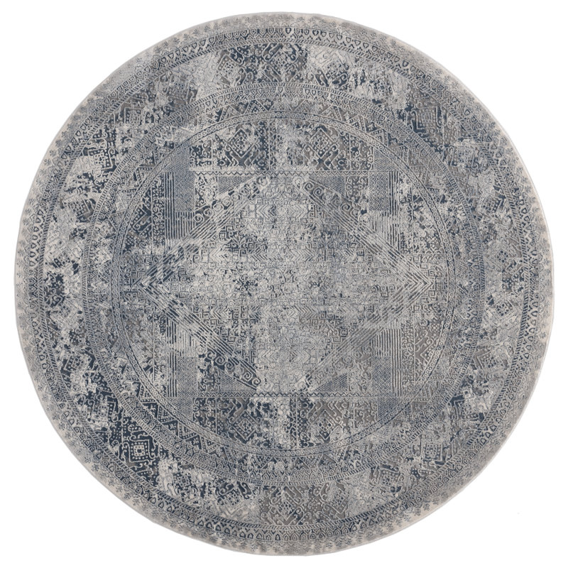 Tapis oriental bleu / gris Beauman, Rond 7 pi 10 po