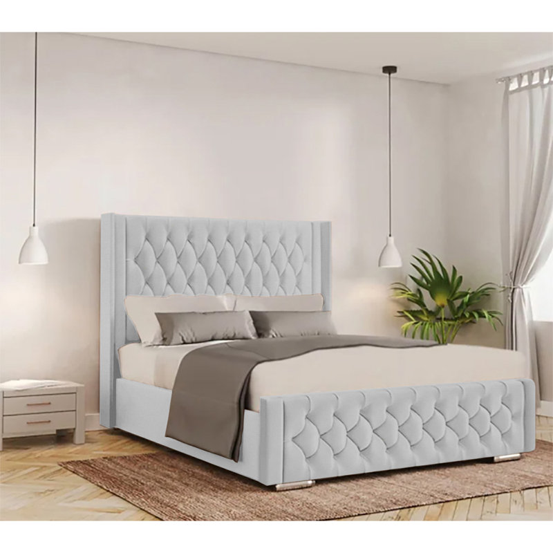 Athlene Upholstered Bed Frame, Small Double (4'), Light Silver